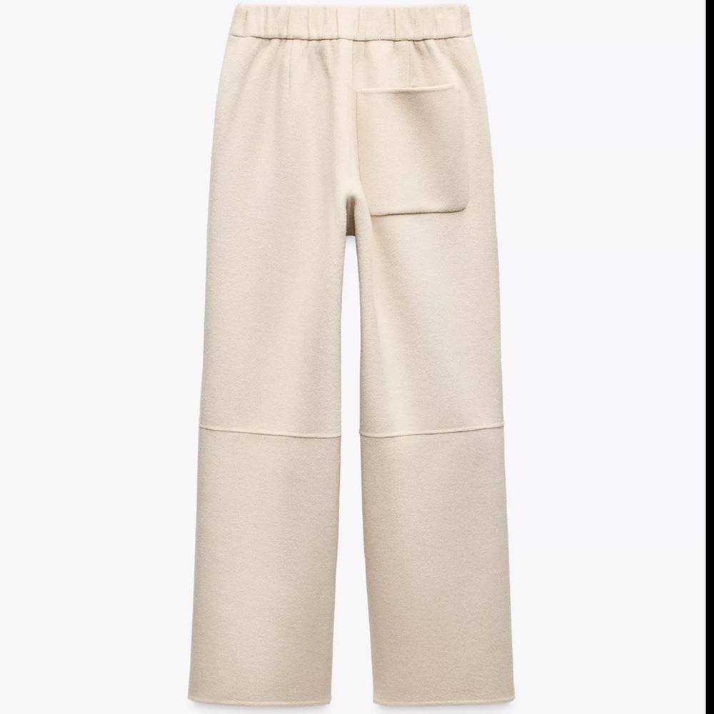 Zara Wool Wide Leg Mid Rise Pants ZW Collection Ivory size S NWT